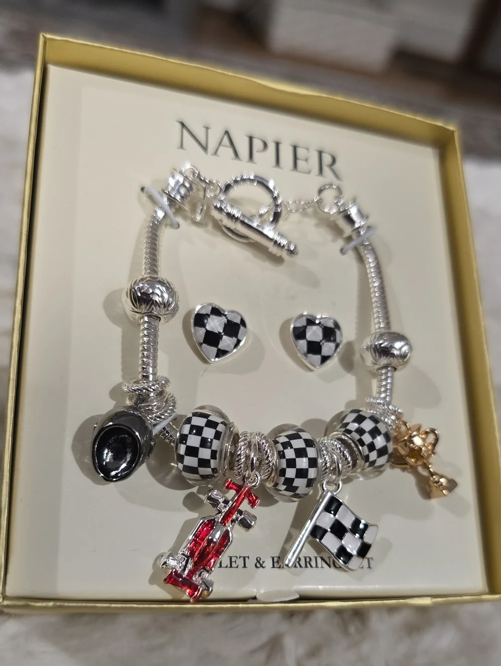 NAPIER BRAND WOMEN'S RACE FAN BRACELET AND PIERCED EARRINGS SET